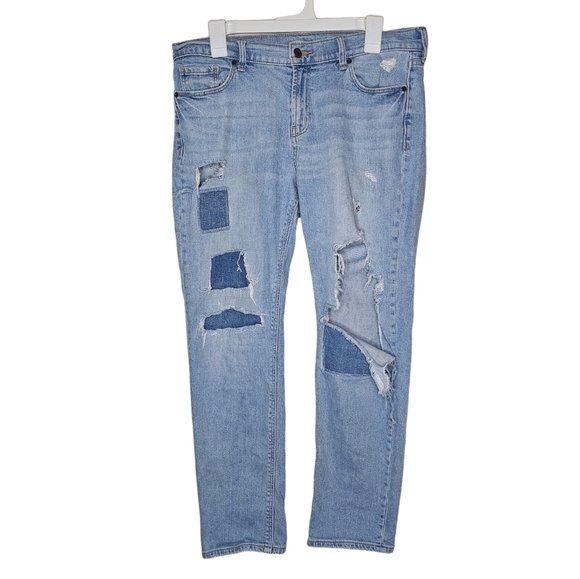Old Navy Boyfriend Jeans Distressed Medium Wash Patched Size 8 - Picture 1 of 10